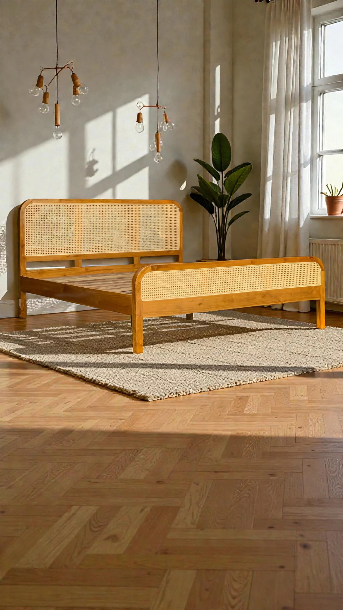 Tempat Ranjang Kayu Jati Pertani – Aksen Rotan - Image 2