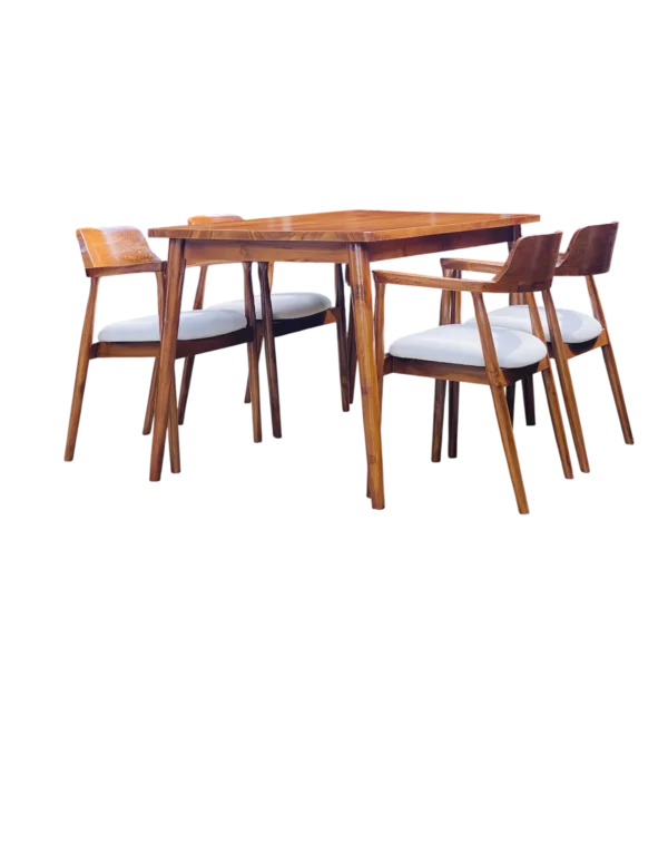 Set Meja Makan Herosima Kayu Jati Perhutani Meja Kaki Bulat