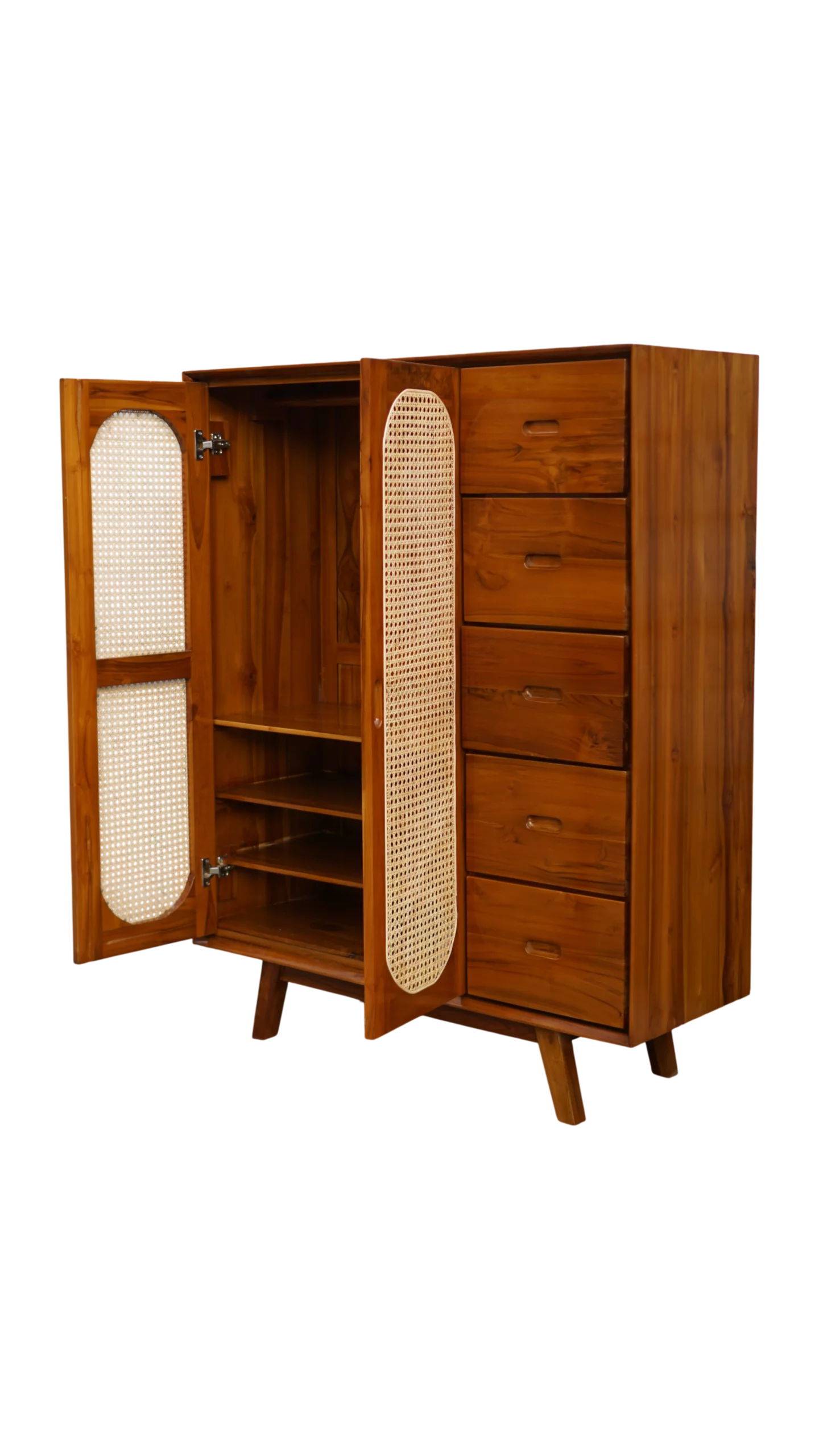 Lemari Retro 2 Pintu Kombinasi Rotan Alami Kayu Jati Perhutani - Image 6