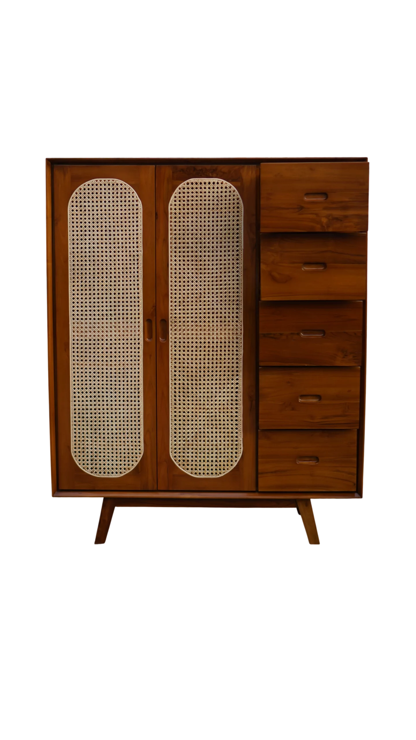 Lemari Retro 2 Pintu Kombinasi Rotan Alami Kayu Jati Perhutani