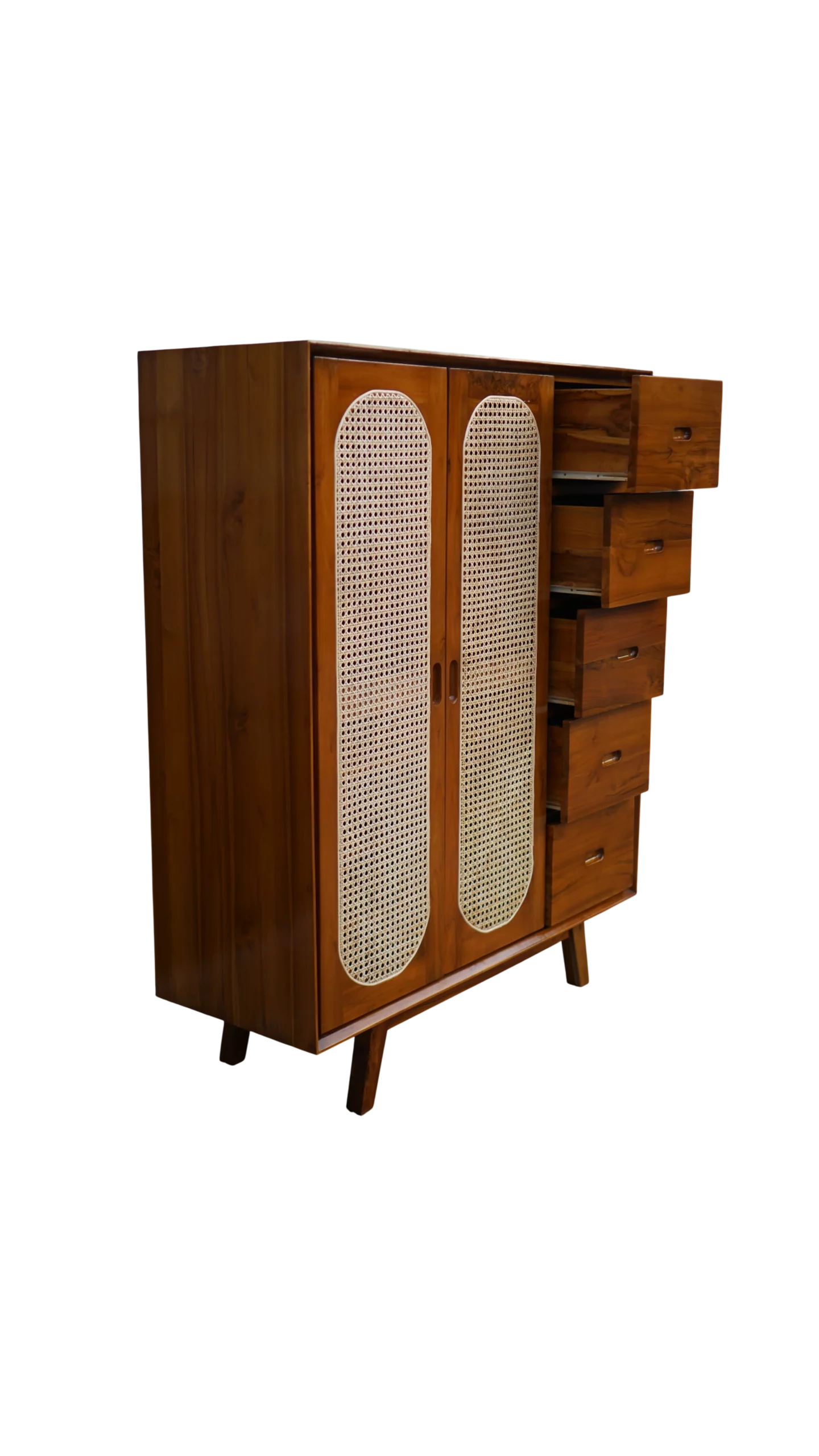 Lemari Retro 2 Pintu Kombinasi Rotan Alami Kayu Jati Perhutani - Image 4