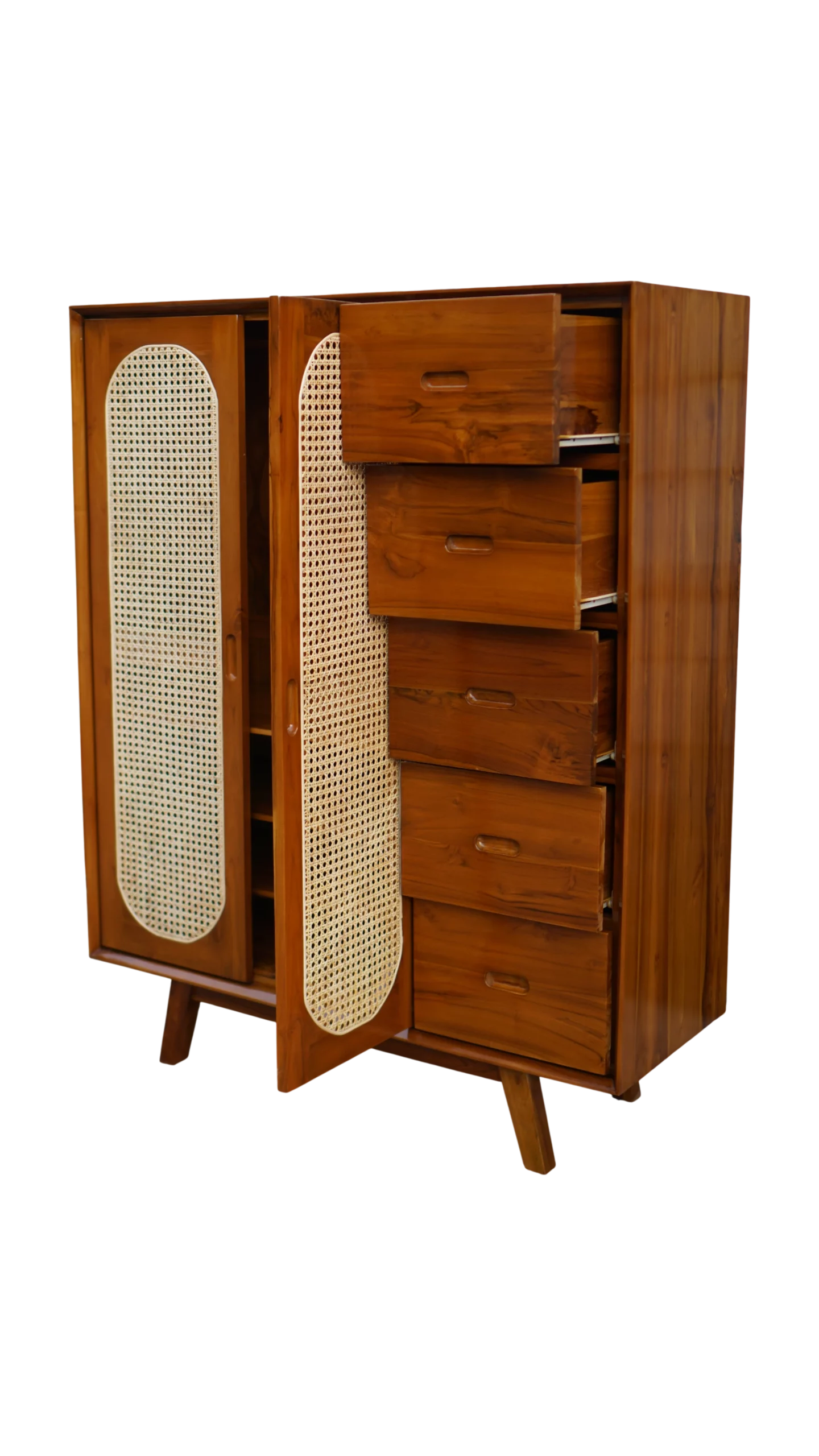 Lemari Retro 2 Pintu Kombinasi Rotan Alami Kayu Jati Perhutani - Image 3