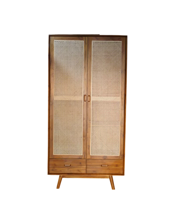 Lemari Retro 2 Pintu Kayu Jati & Rotan Lemari Klasik Minimalis kayu jati perhutani