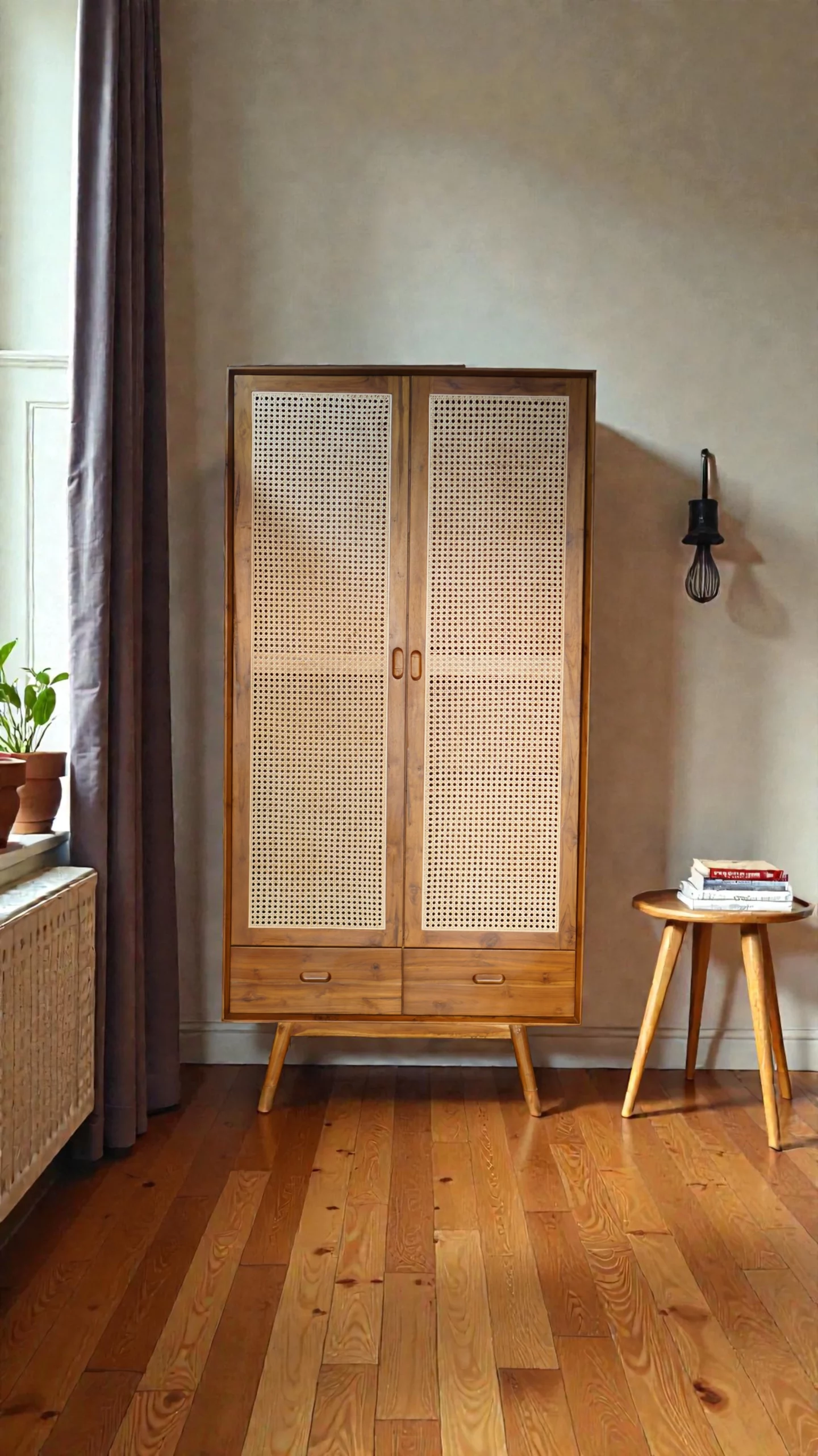 Lemari Retro 2 Pintu Kayu Jati & Rotan Lemari Klasik Minimalis kayu jati perhutani - Image 2