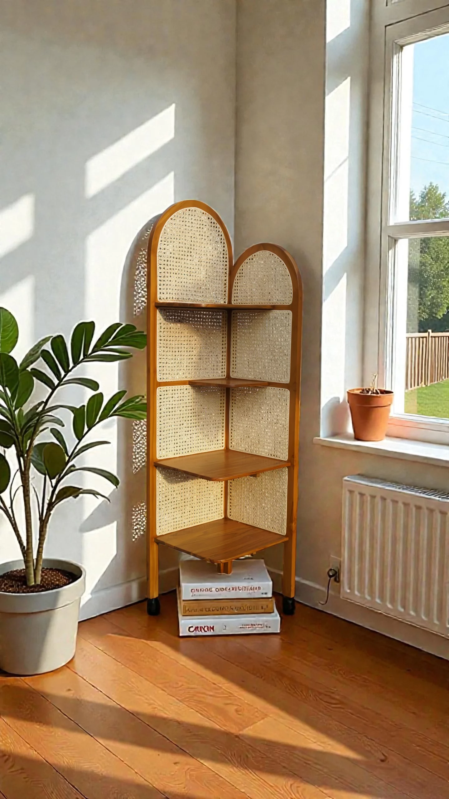 Rak Buku kayu jati perhutani akses rotan minimalis - Image 2