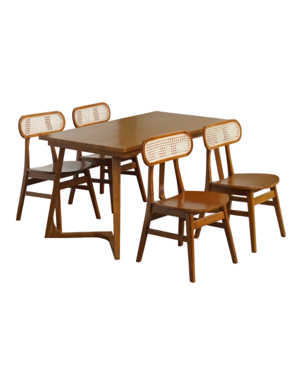 Kursi Makan Set Meja Makan Ropan Rotan Kayu Jati Perhutani