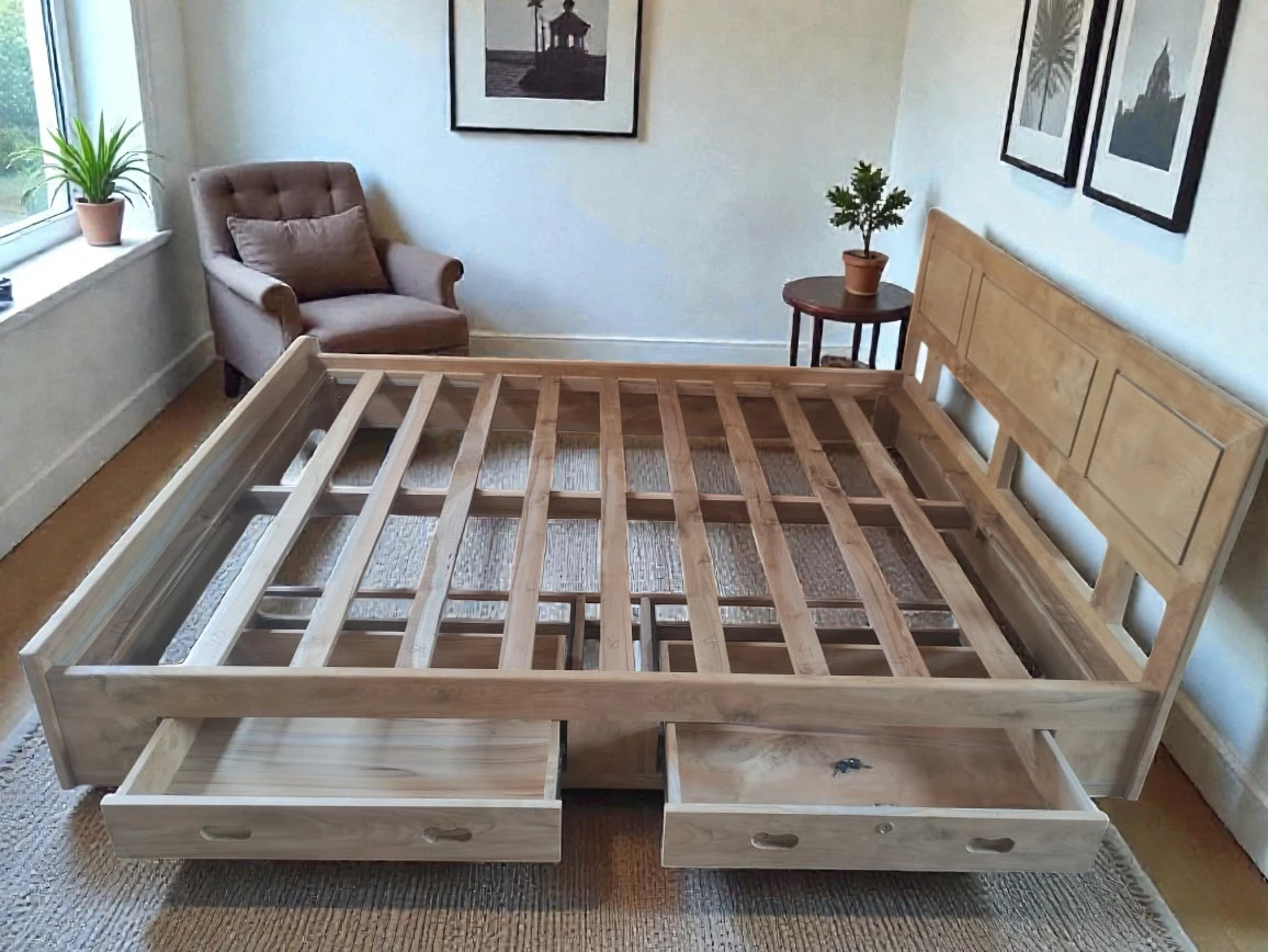 Tempat Ranjang Kayu Jati Desain Minimalis Dengan Tempat Penyimpanan - Image 2