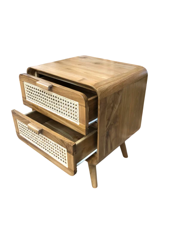 Nakas Rotan 2 Laci Aesthetic Kayu Jati Finishing Natural