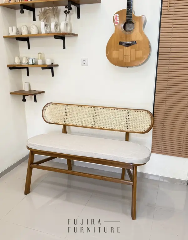 Kursi Teras / Cafe Kayu Jati Rotan 120 cm