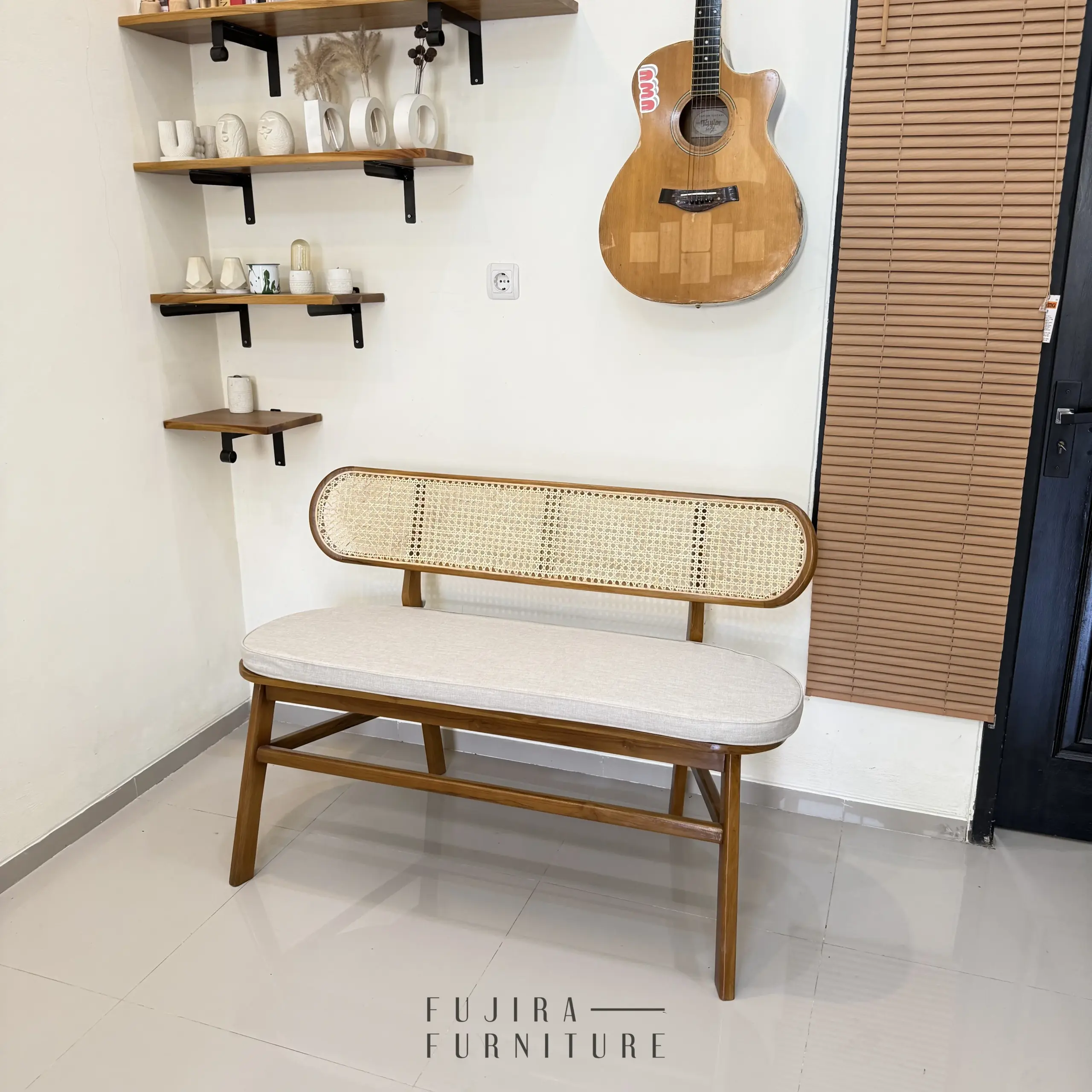 Kursi Teras / Cafe Kayu Jati Rotan 120 cm