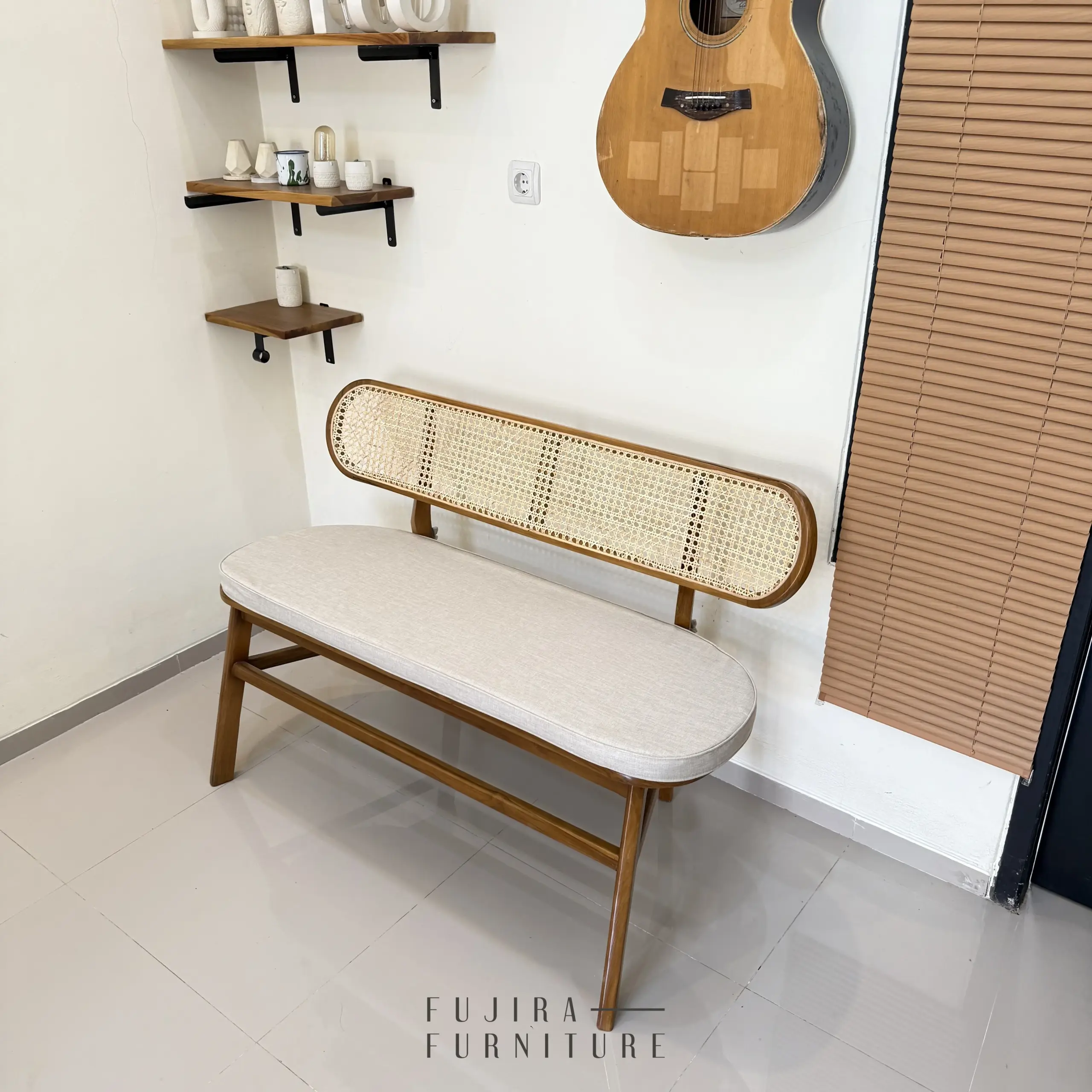 Kursi Teras / Cafe Kayu Jati Rotan 120 cm - Image 2