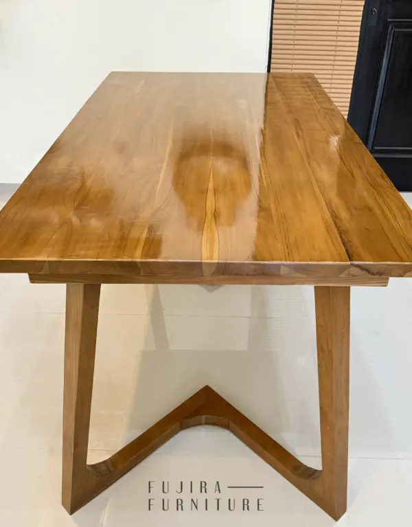Meja Makan Kaki V Grade A Kayu Jati 140 cm