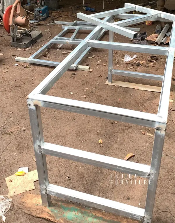 Meja Besi Daun Meja Kayu Jati Model 2
