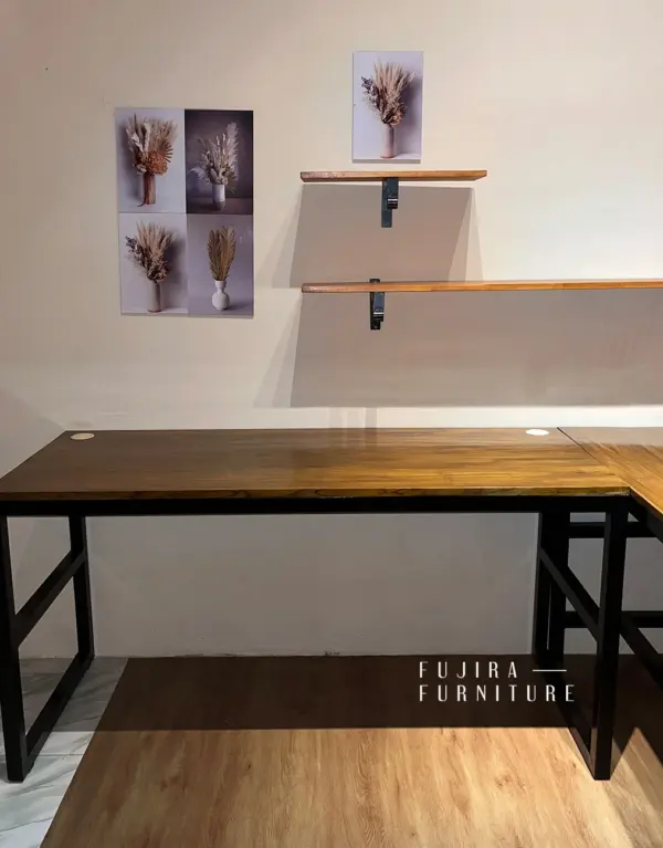 Meja Besi Daun Meja Kayu Jati Model 3