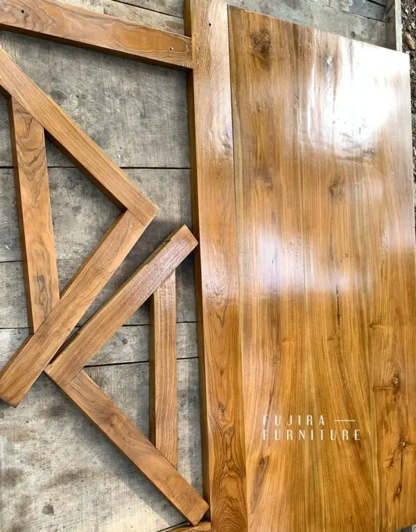 Meja Besi Daun Meja Kayu Jati Model 4