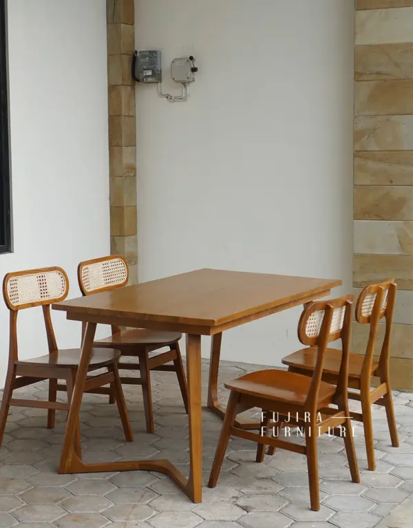 Set Meja Makan Ropan Rotan Kayu Jati